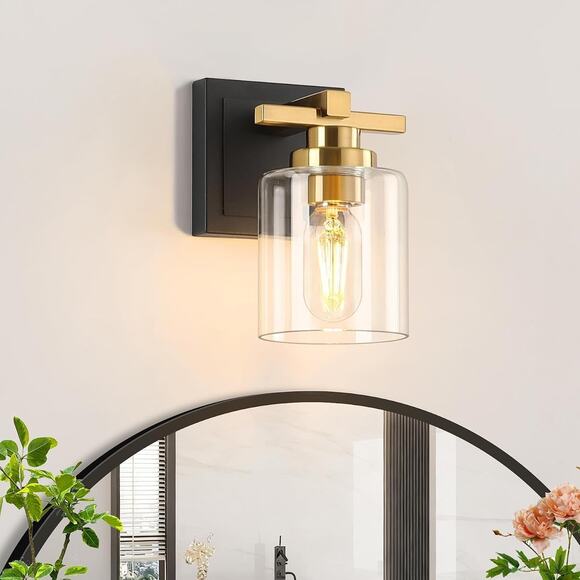 Unbranded Other - Black & Gold Bathroom Wall Sconce with Clear Glass Shade